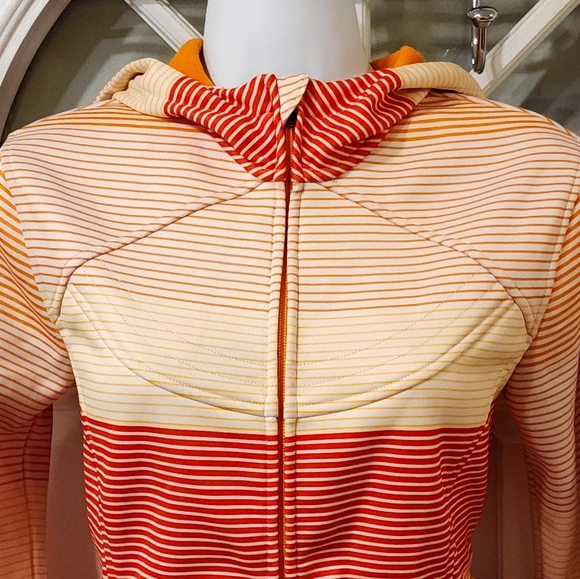 BURTON "Colombo" Full-Zip Fleece Striped Hoodie - White/Orange/Yellow/Red - XS - Picture 3 of 13